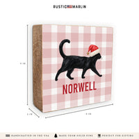 Black Cat Santa Hat Personalized Block Sign