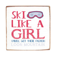 Ski Like A Girl Personalized Square Block Sign