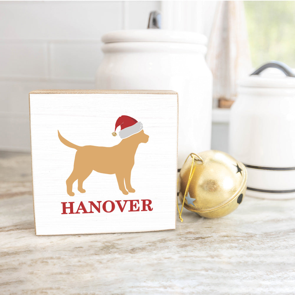 Personalized Golden Santa Dog Decorative Wooden Block