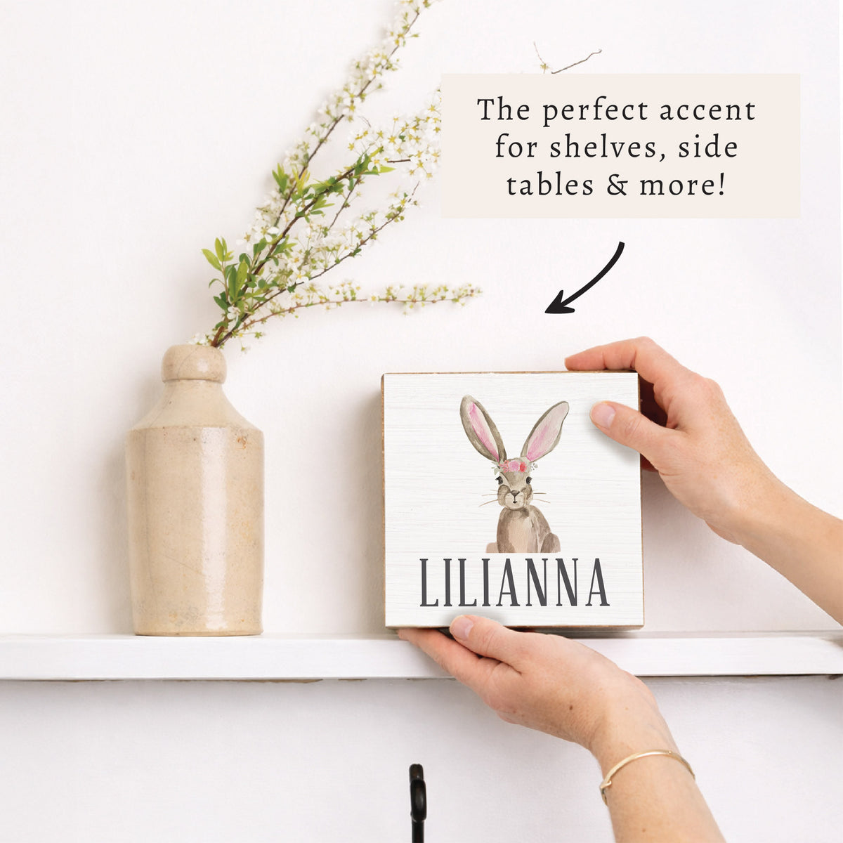 Floral Bunny Personalized Block Sign