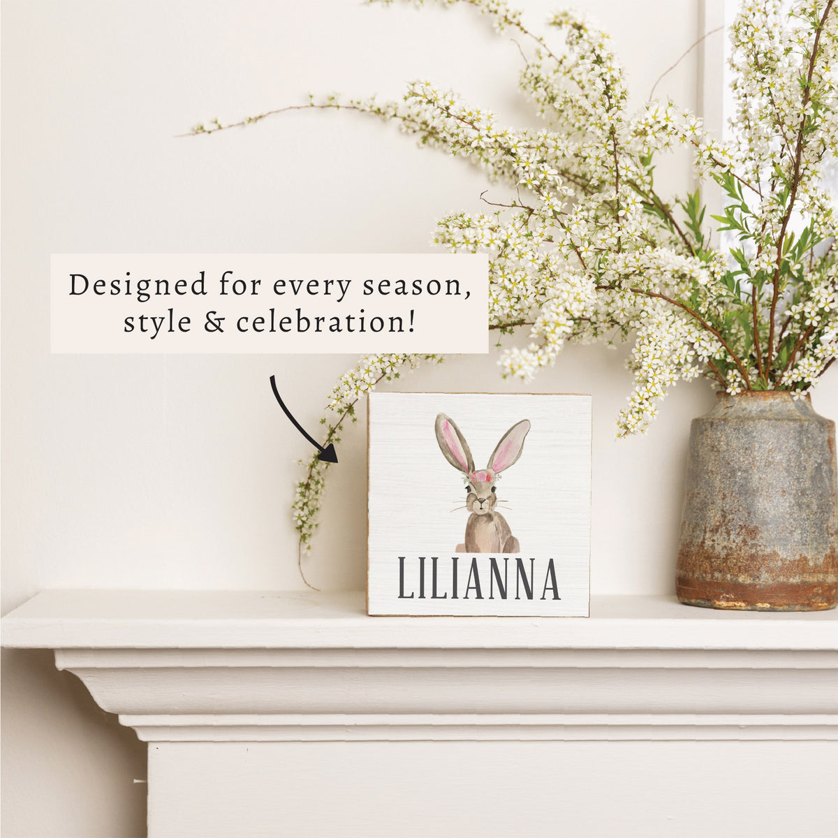Floral Bunny Personalized Block Sign
