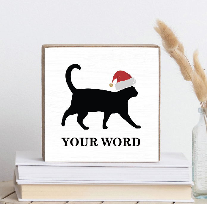 Personalized Santa Cat Decorative Wooden Block