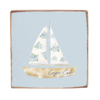 Hydrangea Sailboat Personalized Square Block Sign