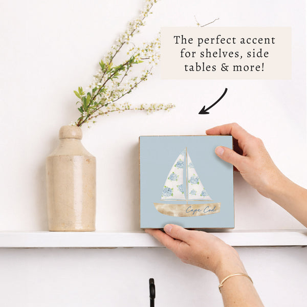 Hydrangea Sailboat Personalized Block Sign