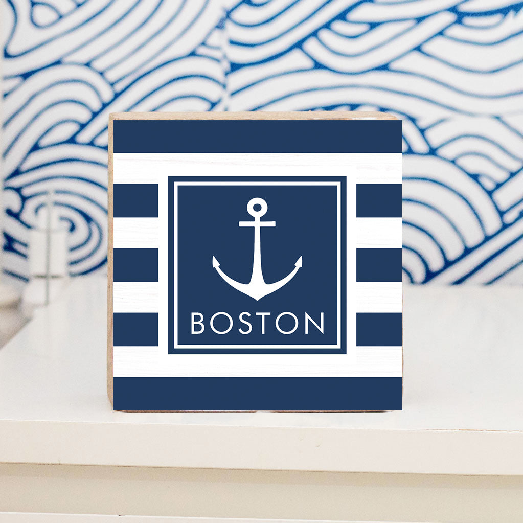 Anchor Stripes Personalized Block Sign