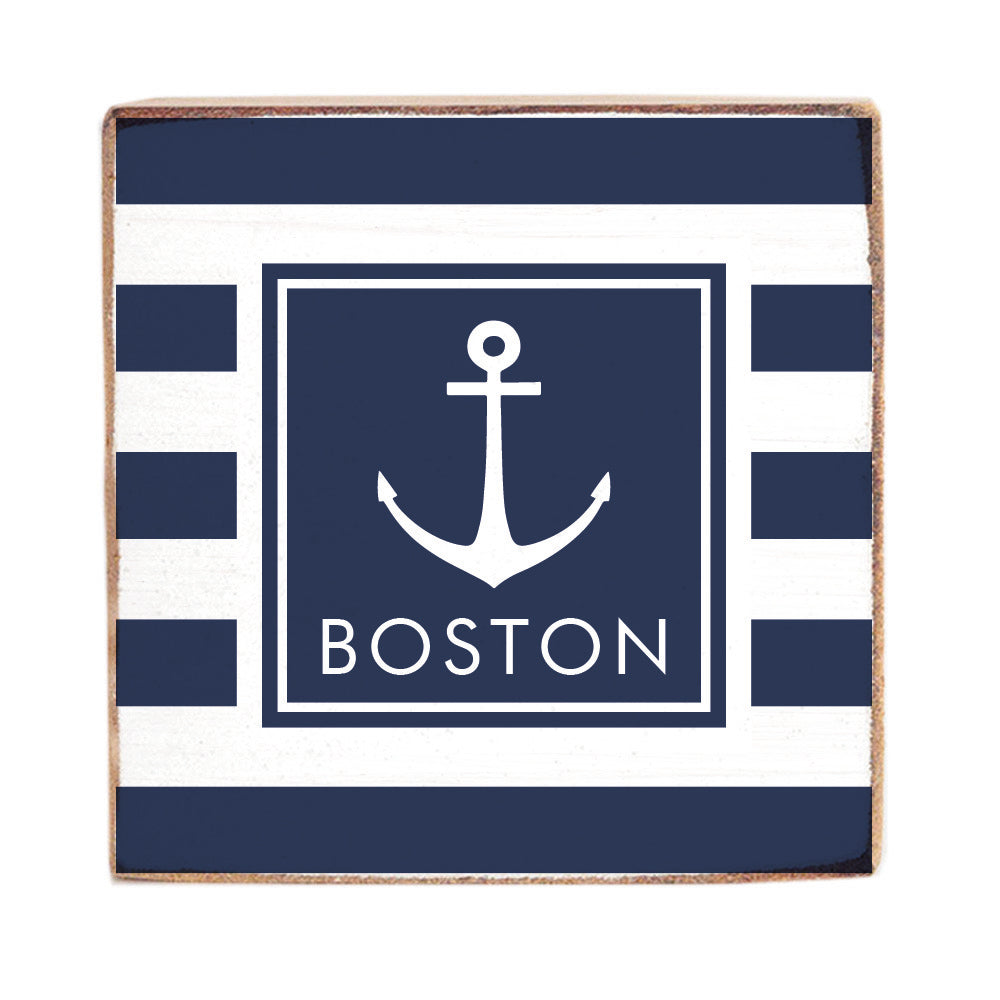 Anchor Stripes Personalized Block Sign