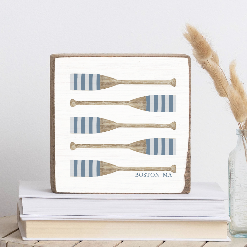 Personalized Striped Oars Decorative Wooden Block