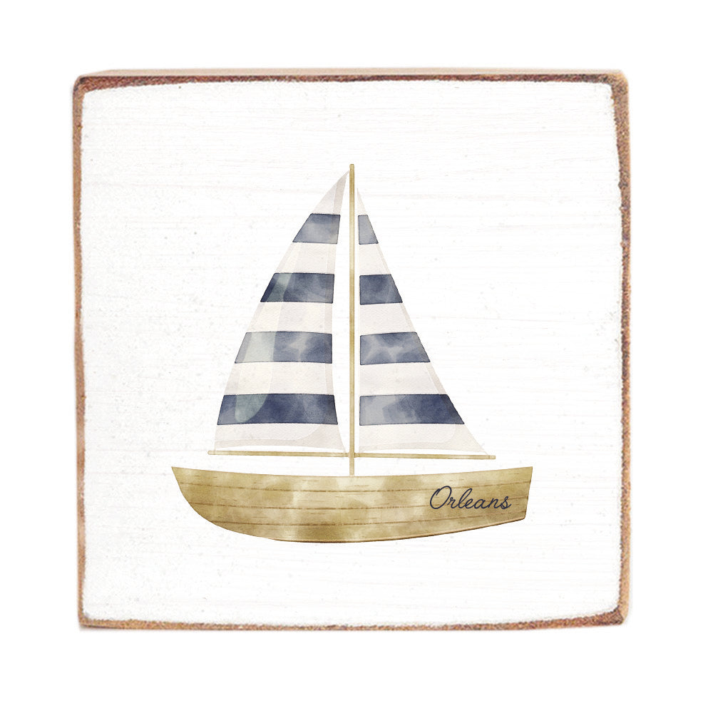 Watercolor Sailboat Personalized Block Sign