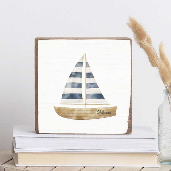 Watercolor Sailboat Personalized Block Sign