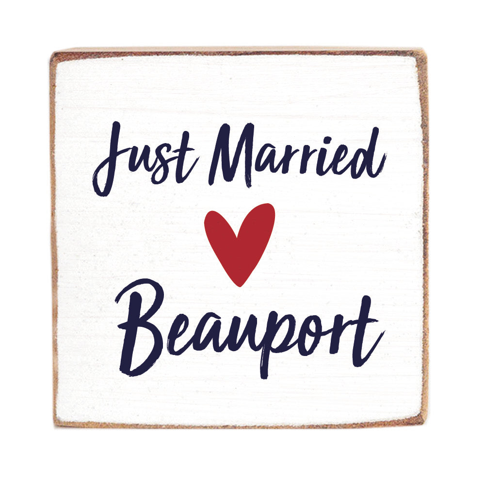 Just Married Red Heart Personalized Block Sign