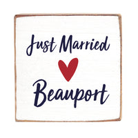 Just Married Red Heart Personalized Block Sign
