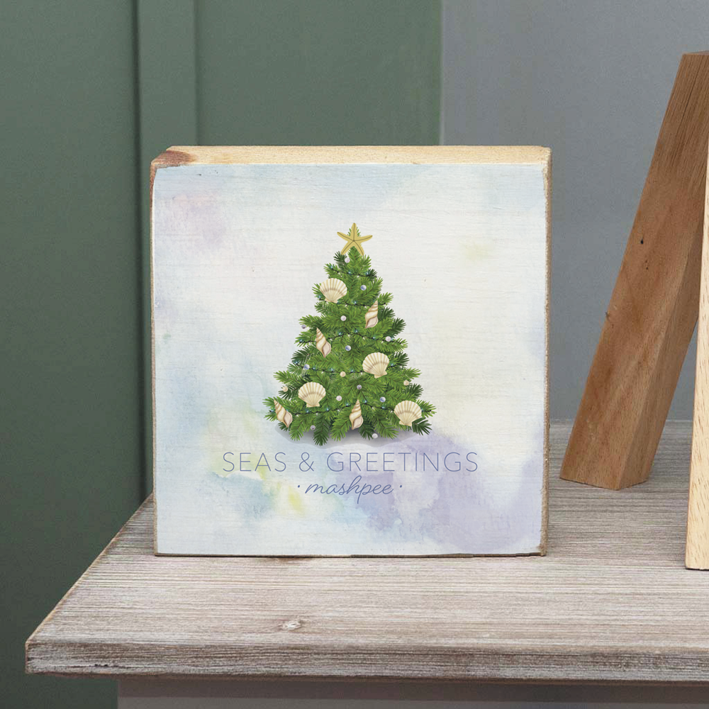 Personalized Coastal Christmas Tree Decorative Wooden Block