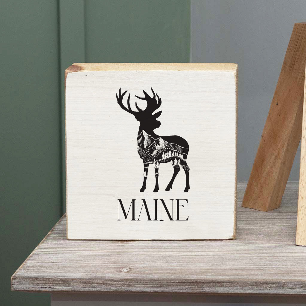 Mountains Deer Personalized Block Sign