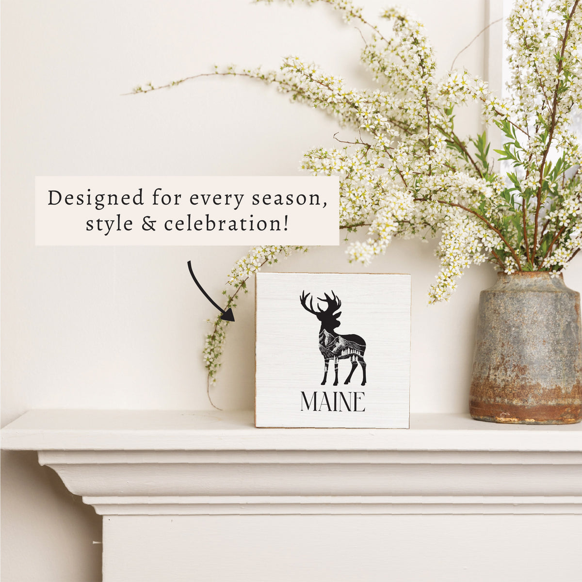 Mountains Deer Personalized Block Sign