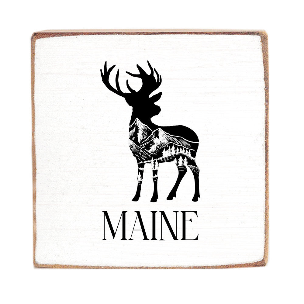 Mountains Deer Personalized Block Sign