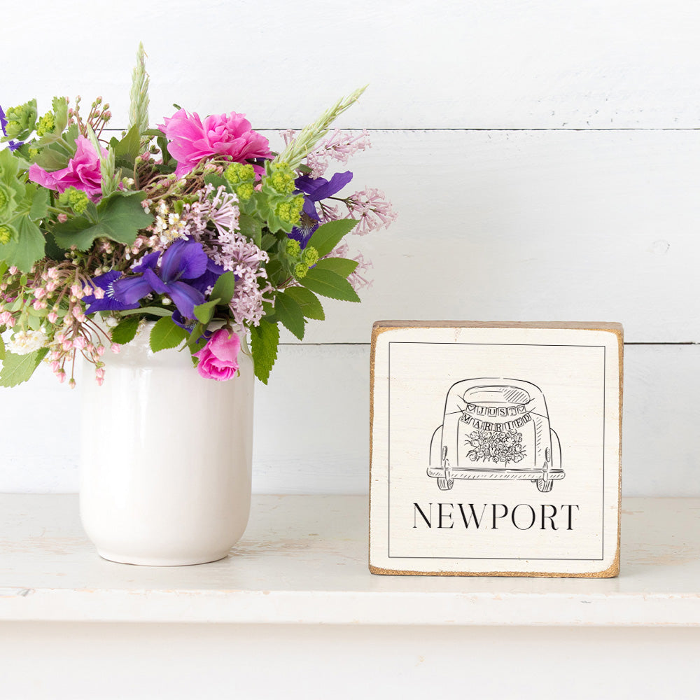 Vintage Wedding Car Personalized Block Sign