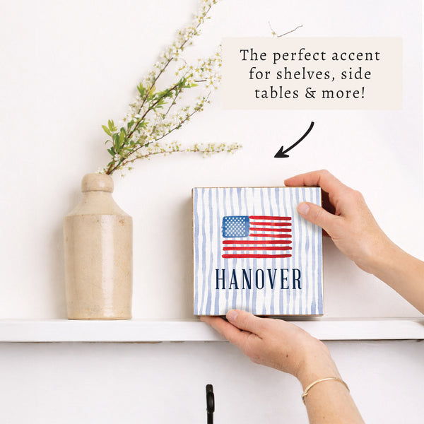 American Flag Watercolor Personalized Block Sign