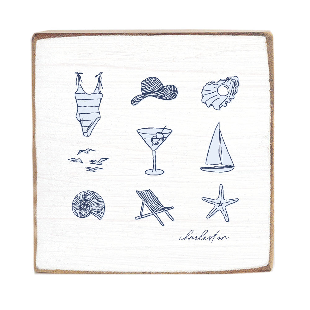 Coastal Icons Personalized Block Sign