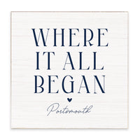 Where It All Began White/Navy Personalized Block Sign