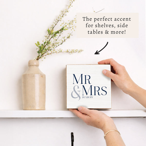 Mr & Mrs White/Navy Personalized Block Sign