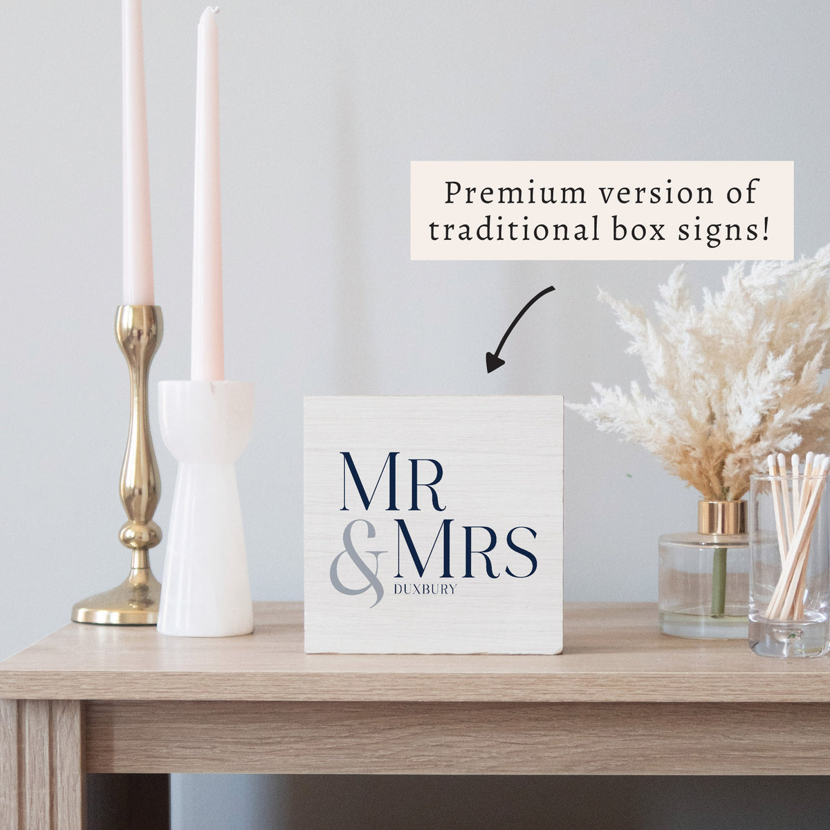 Mr & Mrs White/Navy Personalized Block Sign