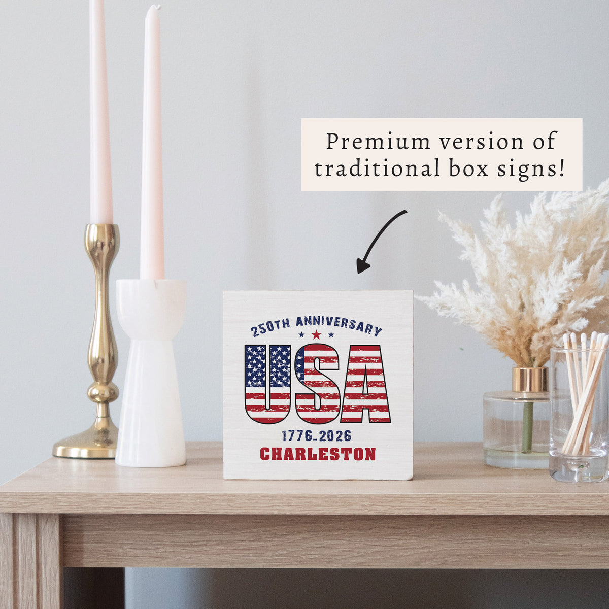 USA 250th Anniversary Personalized Block Sign