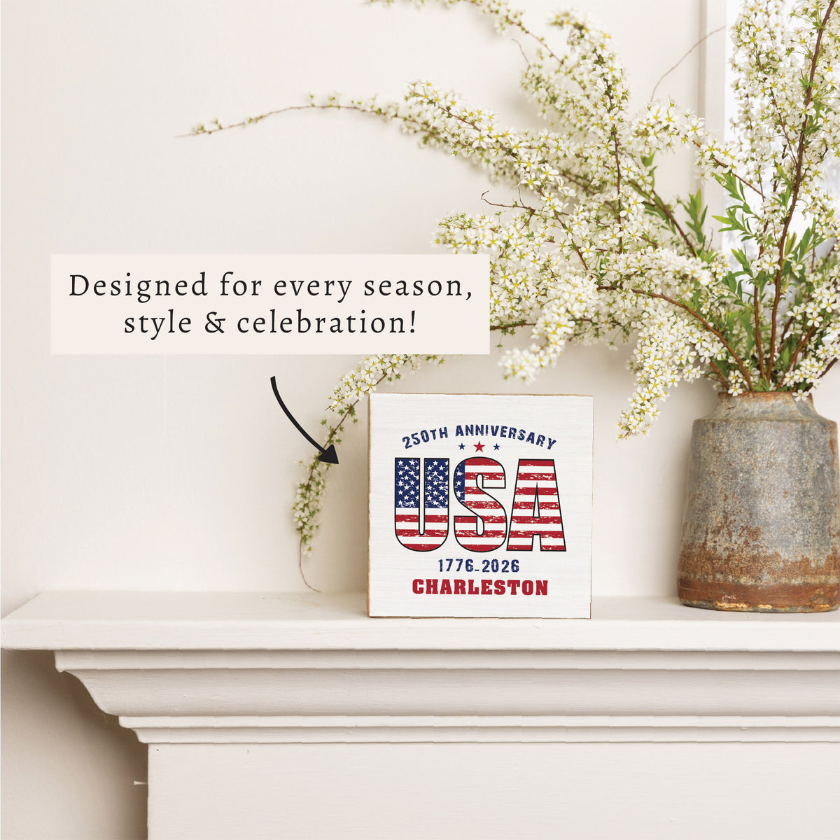 USA 250th Anniversary Personalized Block Sign
