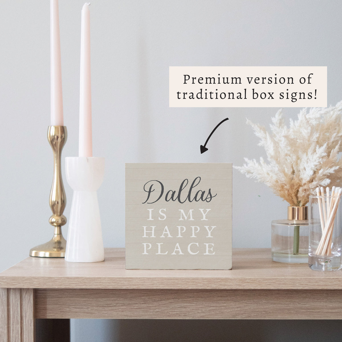Happy Place Neutral Personalized Block Sign