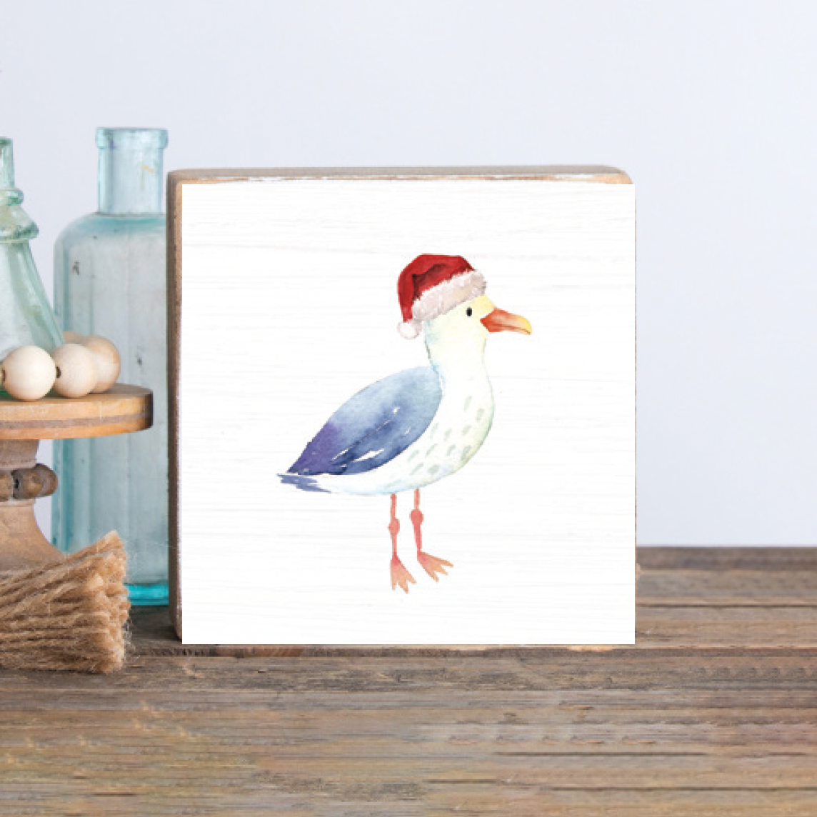 Santa Seagull Decorative Wooden Block