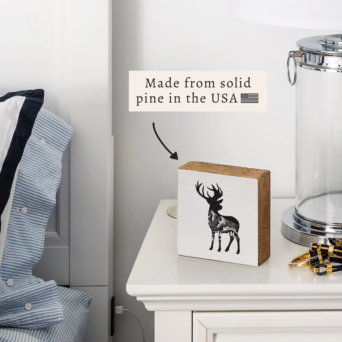 Mountains Deer Block Sign