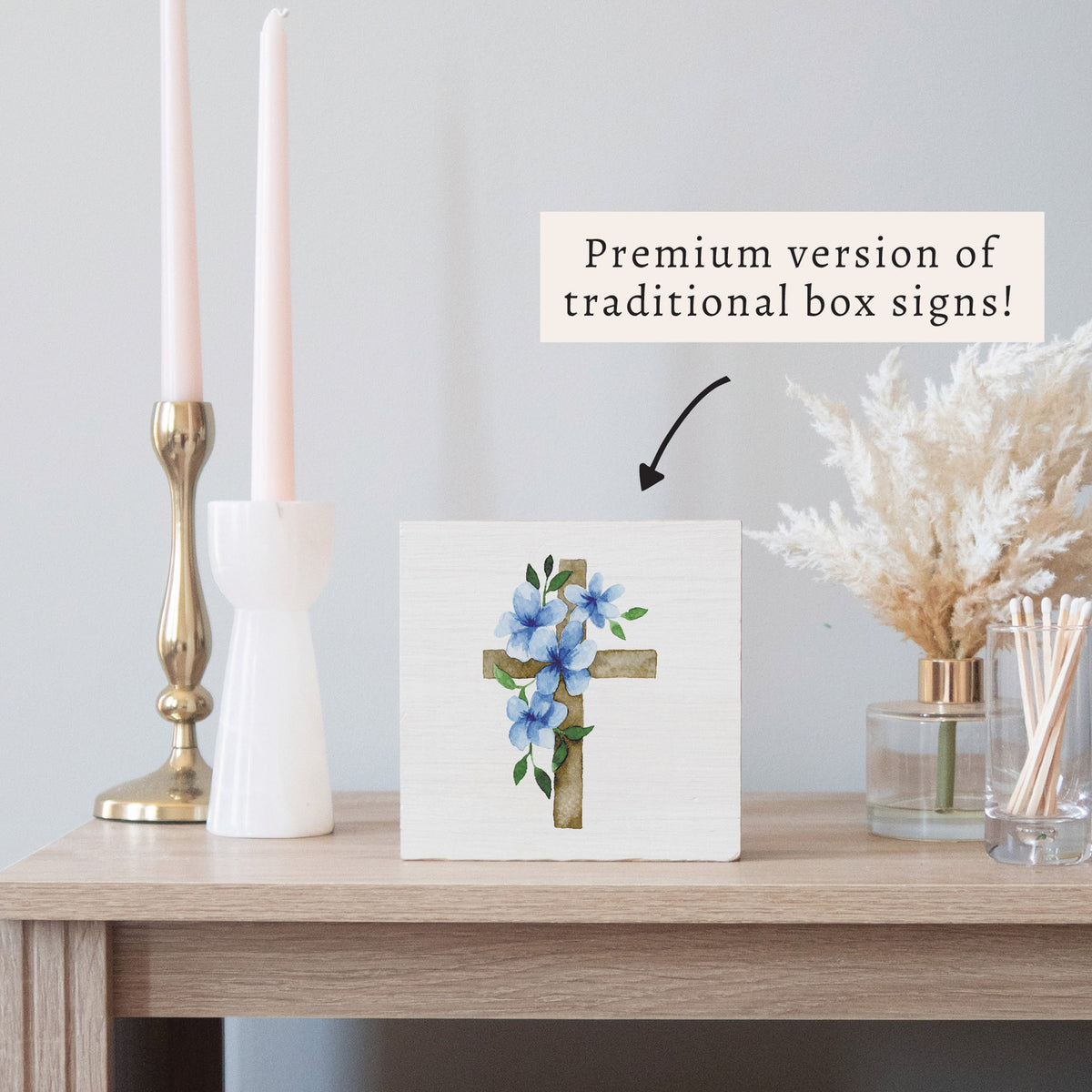 Morning Glory Floral Cross Block Sign