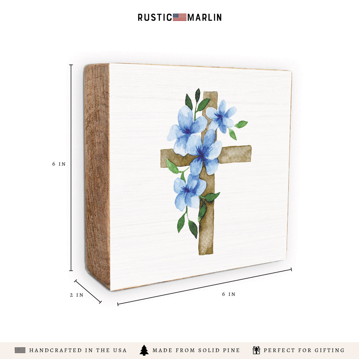 Morning Glory Floral Cross Block Sign