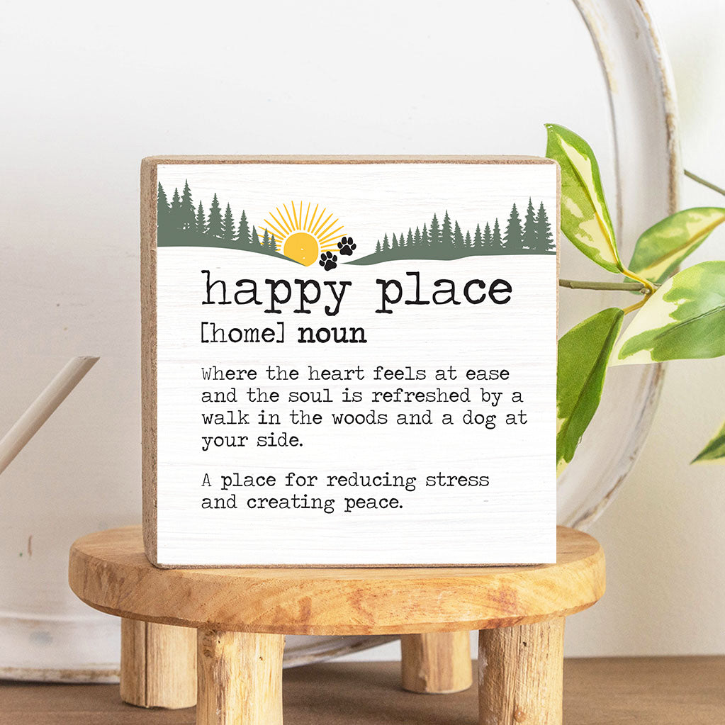 Happy Place Woods & Dog Square Block Sign