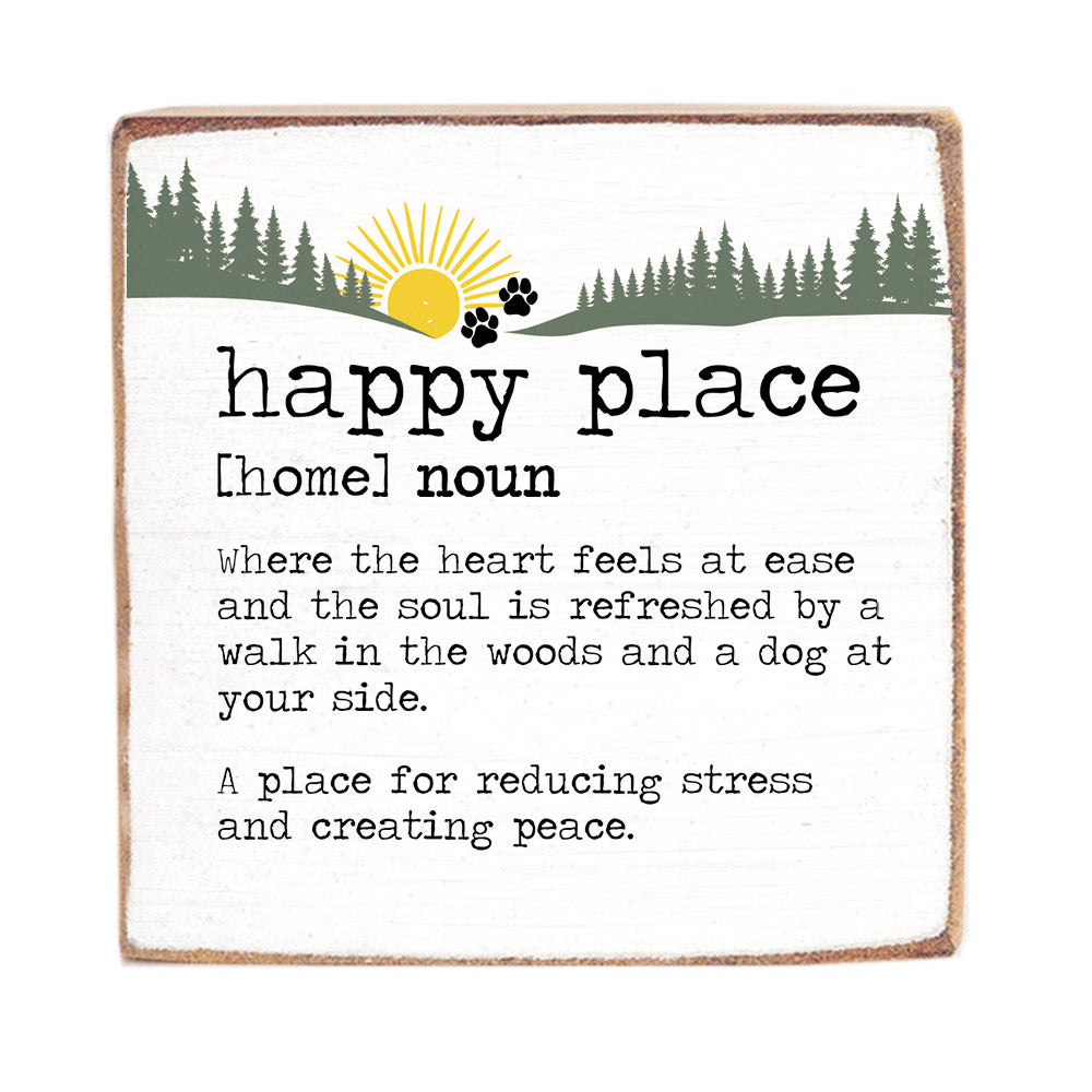 Happy Place Woods & Dog Square Block Sign