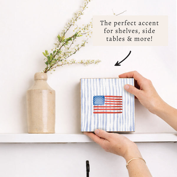 American Flag Watercolor Block Sign
