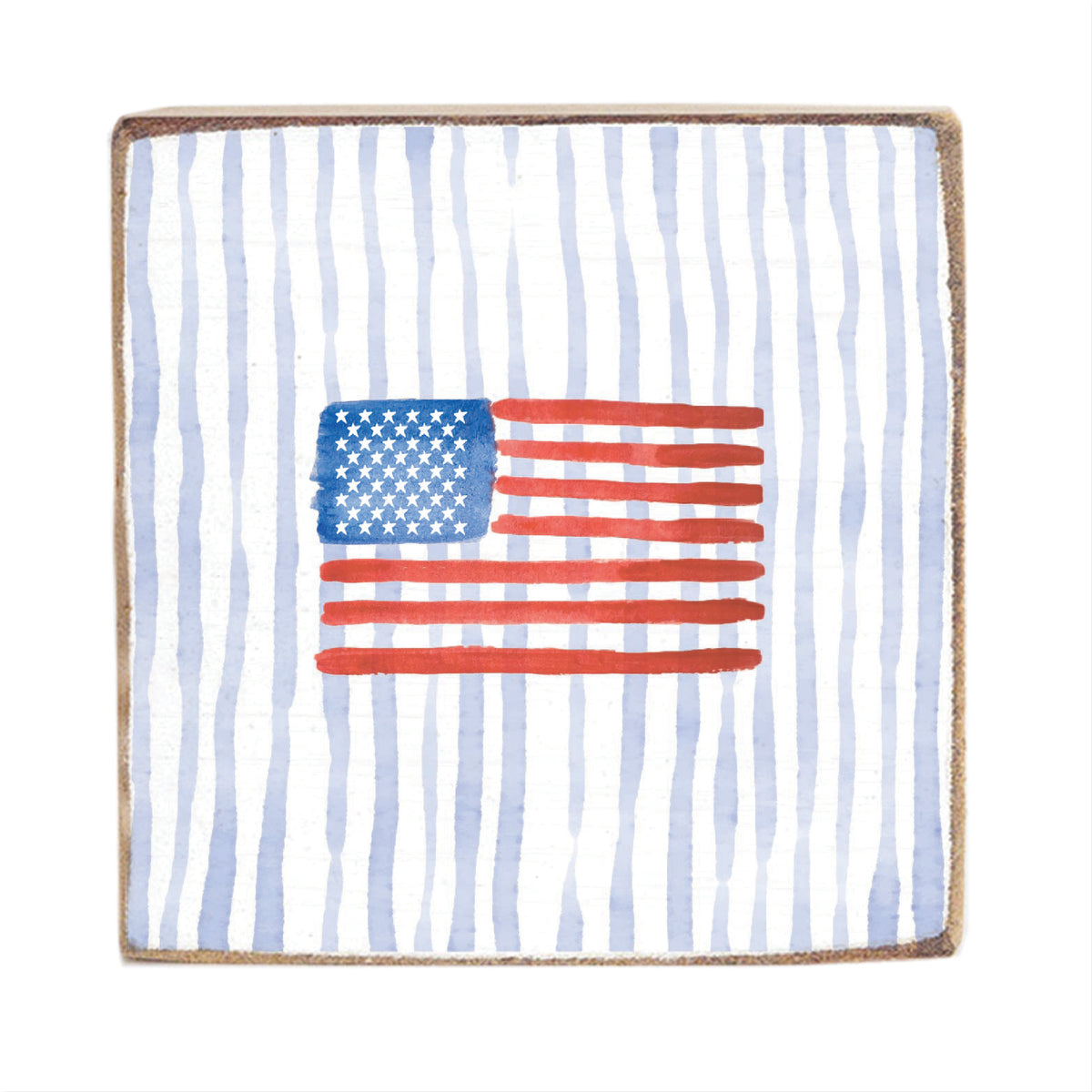 American Flag Watercolor Block Sign