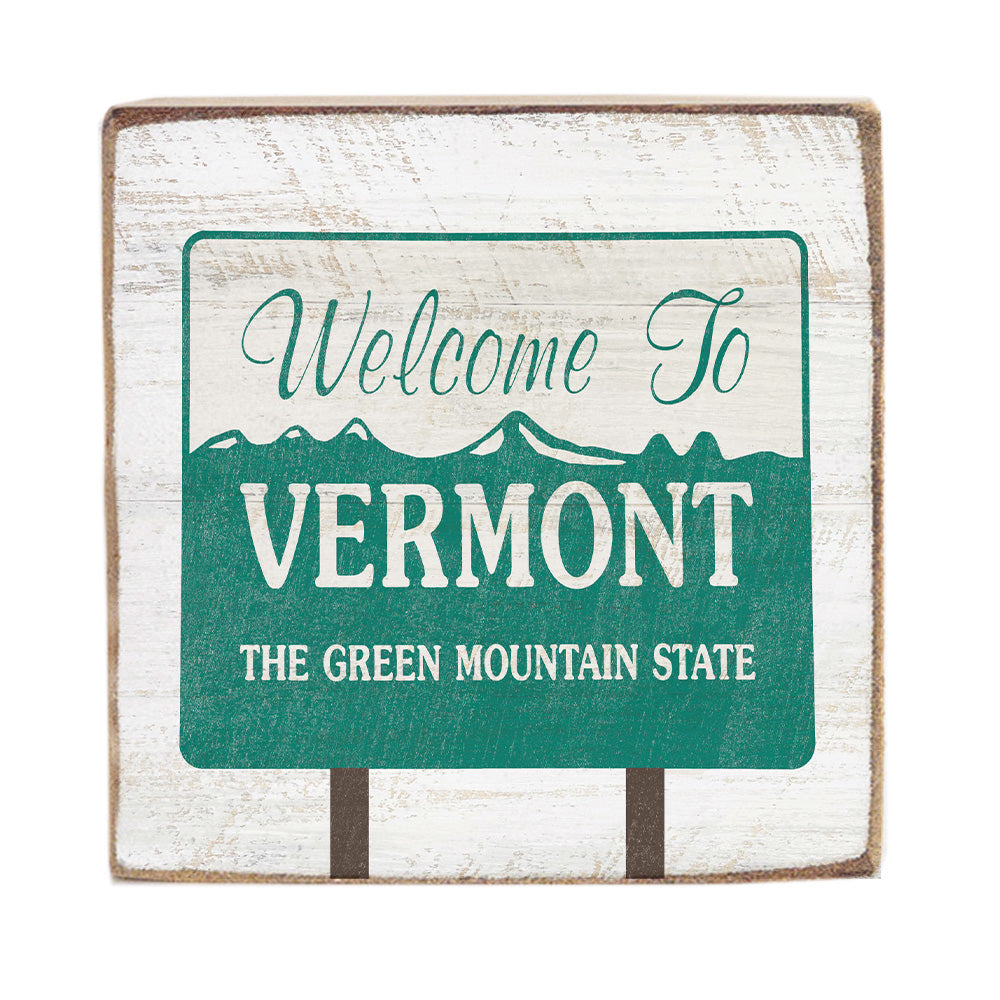 Vermont Stateline Sign Square Block Sign