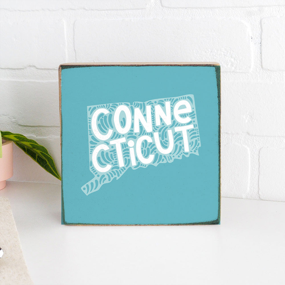 Connecticut State Teal Block Sign
