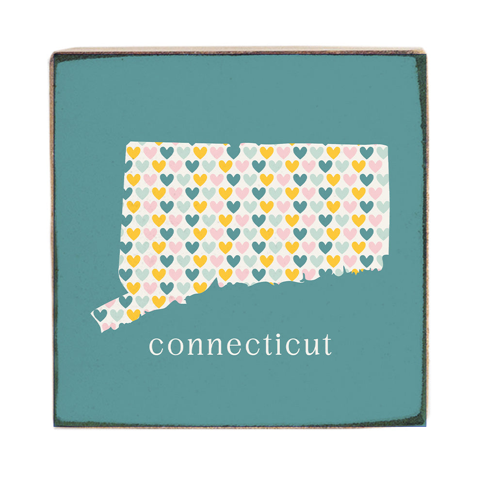 Connecticut Teal Hearts Block Sign