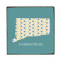 Connecticut Teal Hearts Block Sign