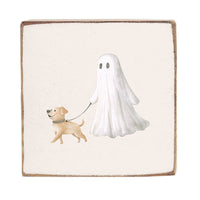 White Ghost With Dog Square Block Sign