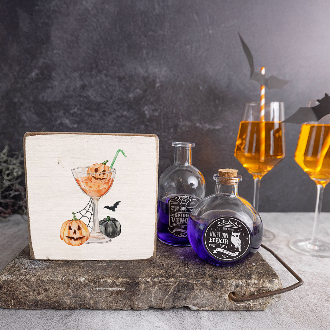 Halloween Pumpkin Drink Square Block Sign