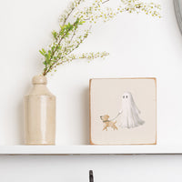 White Ghost With Dog Square Block Sign