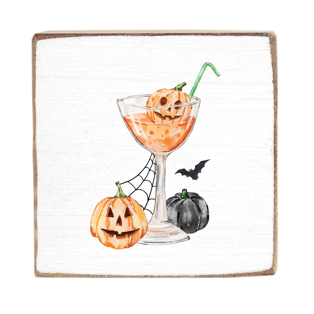Halloween Pumpkin Drink Square Block Sign