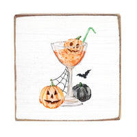 Halloween Pumpkin Drink Square Block Sign