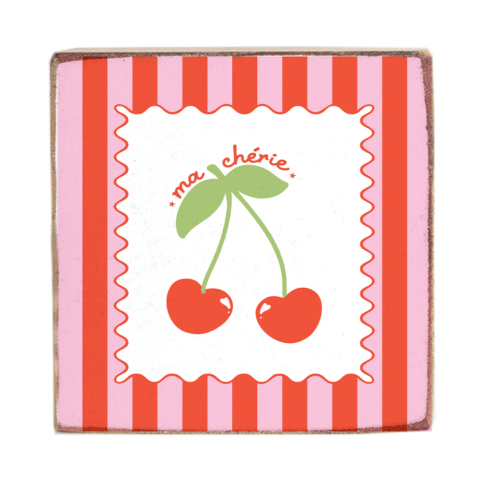 Cherry Striped Square Block Sign