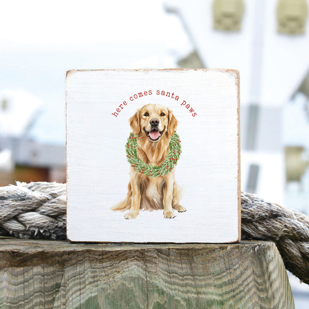 Here Comes Santa Paws Square Block Sign