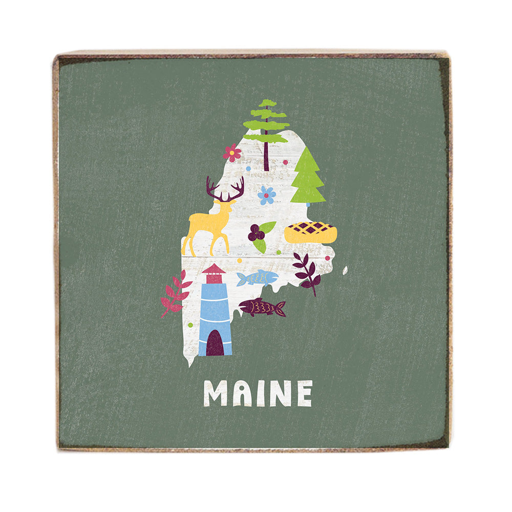 Maine State Icons Block Sign