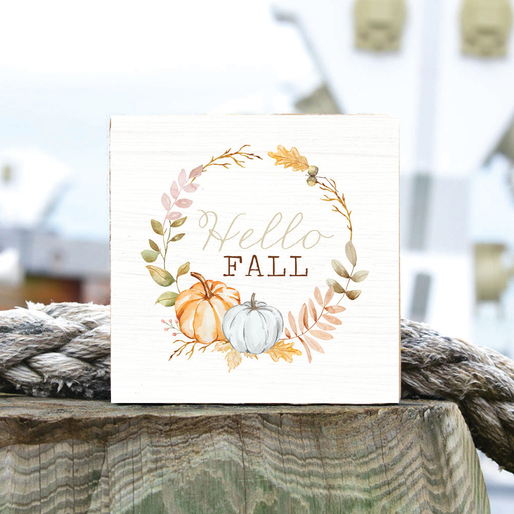 Hello Fall Pumpkin Square Block Sign
