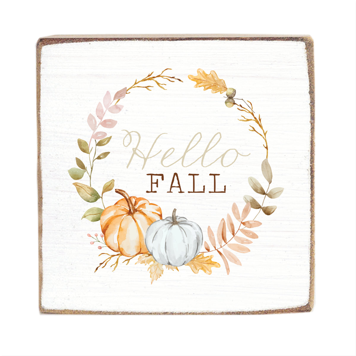 Hello Fall Pumpkin Square Block Sign